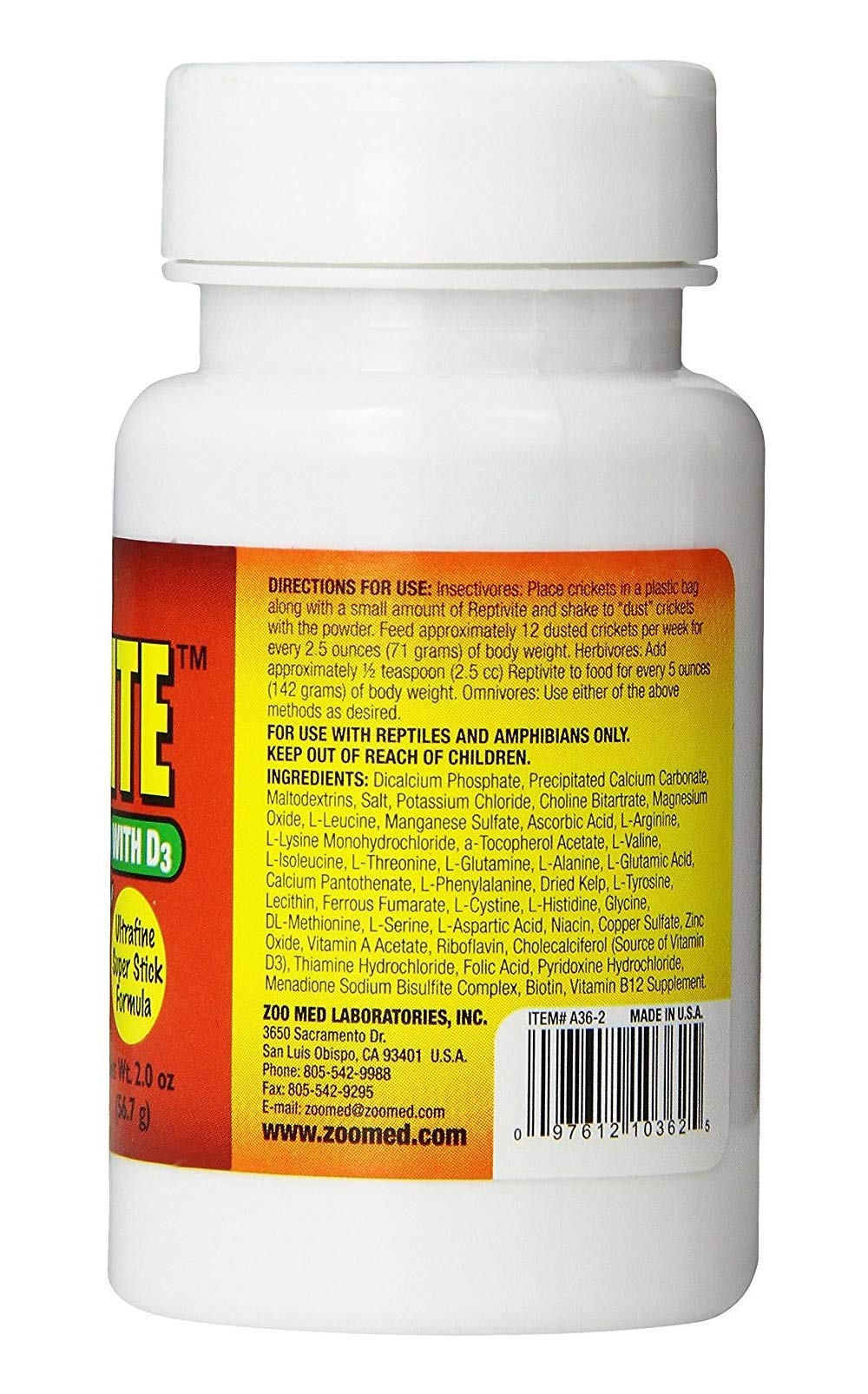 ReptiVite bottle shown beside a reptile feeding setup.