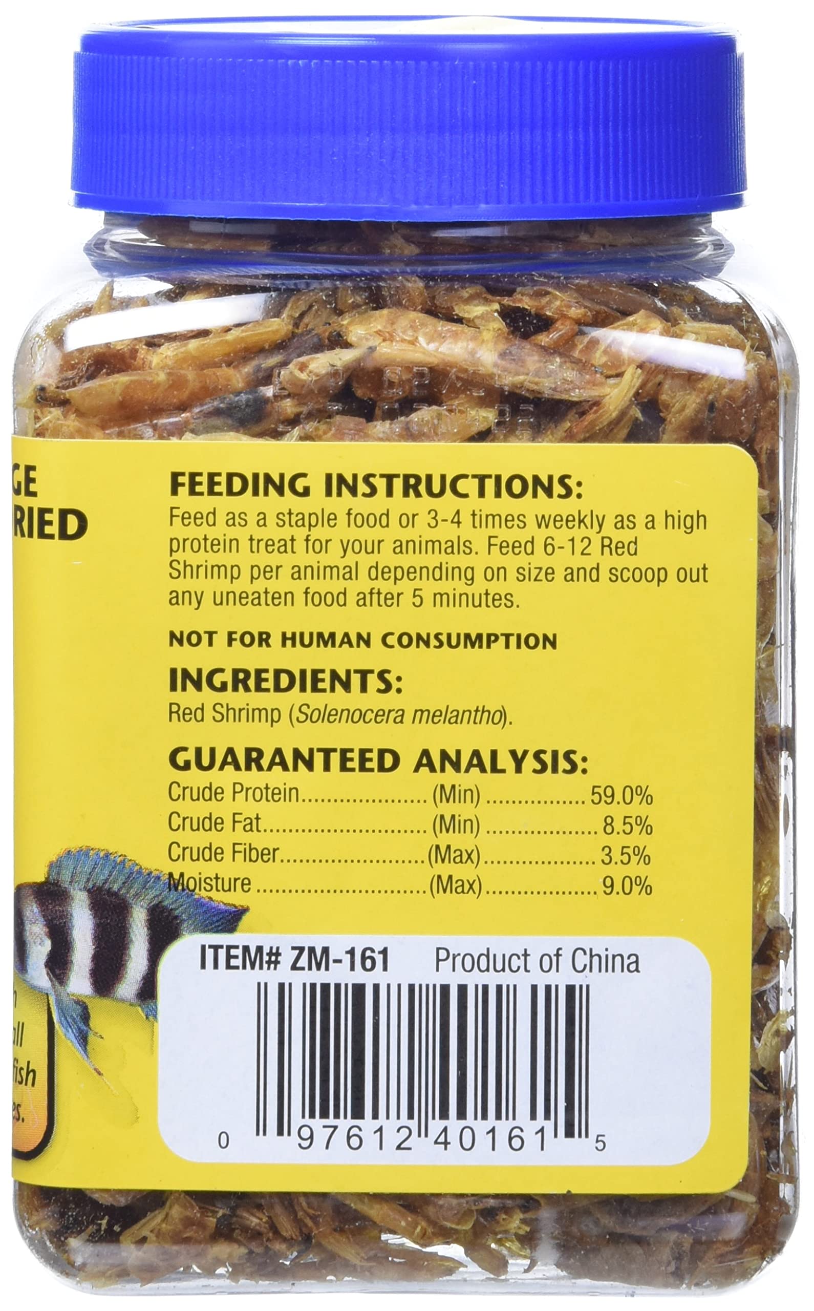 Zoo Med sun-dried large red shrimp in bowl offers protein-rich snack for pets.