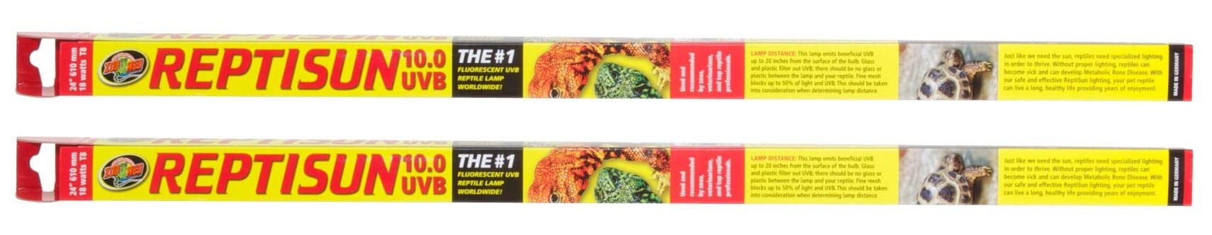Zoo Med T8 ReptiSun 10.0 UVB 24-inch light for reptiles supporting shell health and basking.