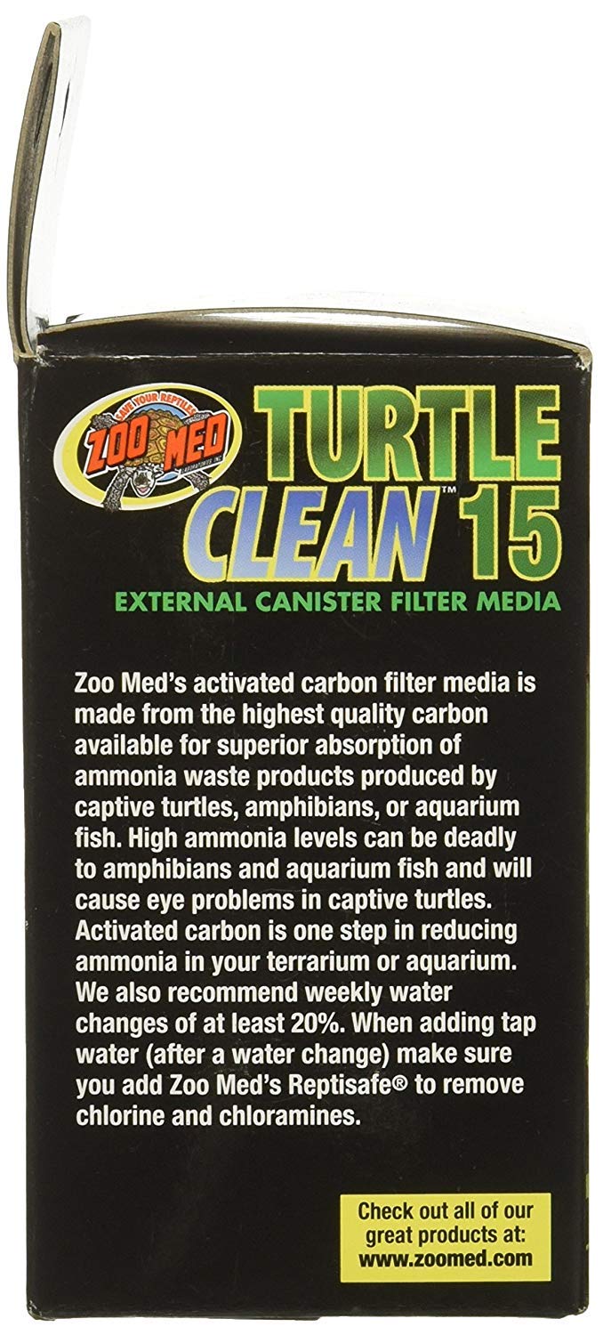 Zoo Med Turtle Clean 15 activated-carbon media closeup highlights high-quality filtration media.