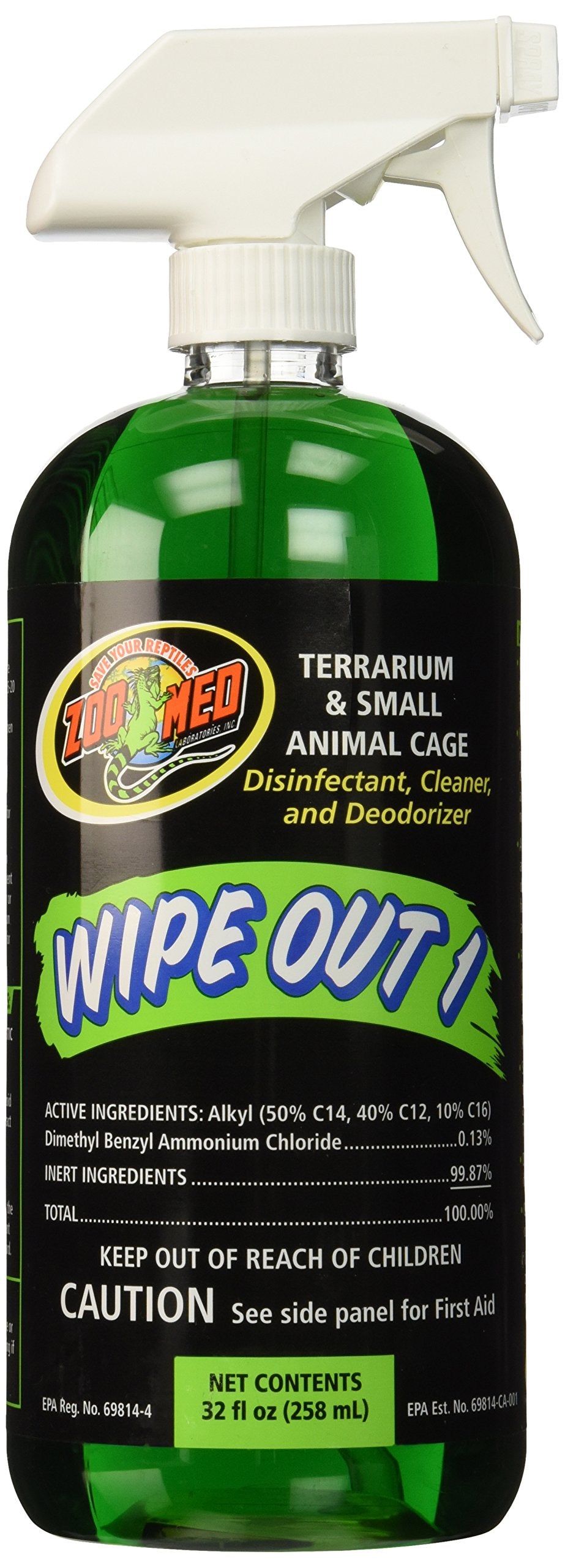Zoo Med Wipe Out 1 disinfectant bottle for terrariums—effective cleaning, deodorizing, and odor control