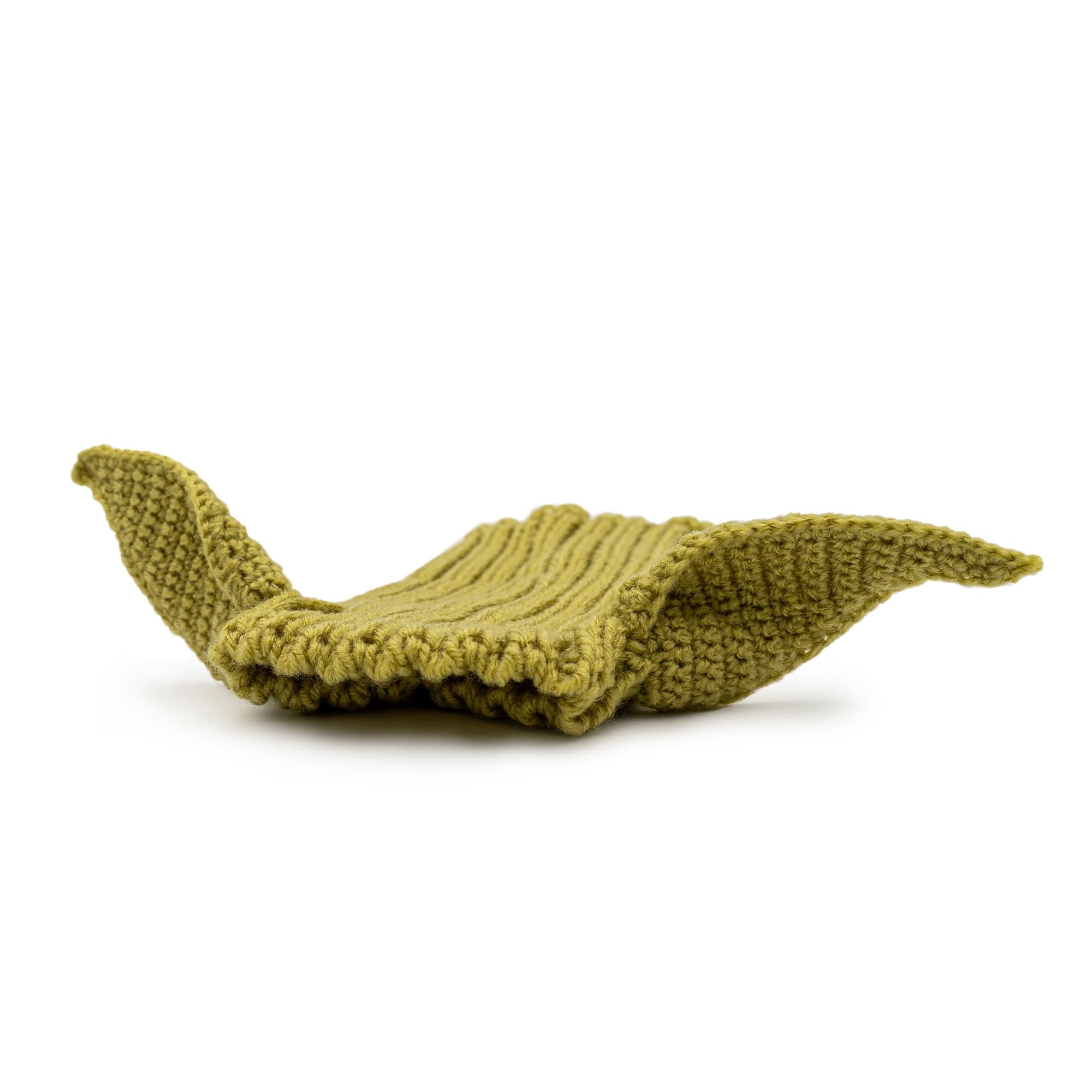 Zoo Snoods Baby Yoda knit close-up shows stretchy weave for comfortable fit