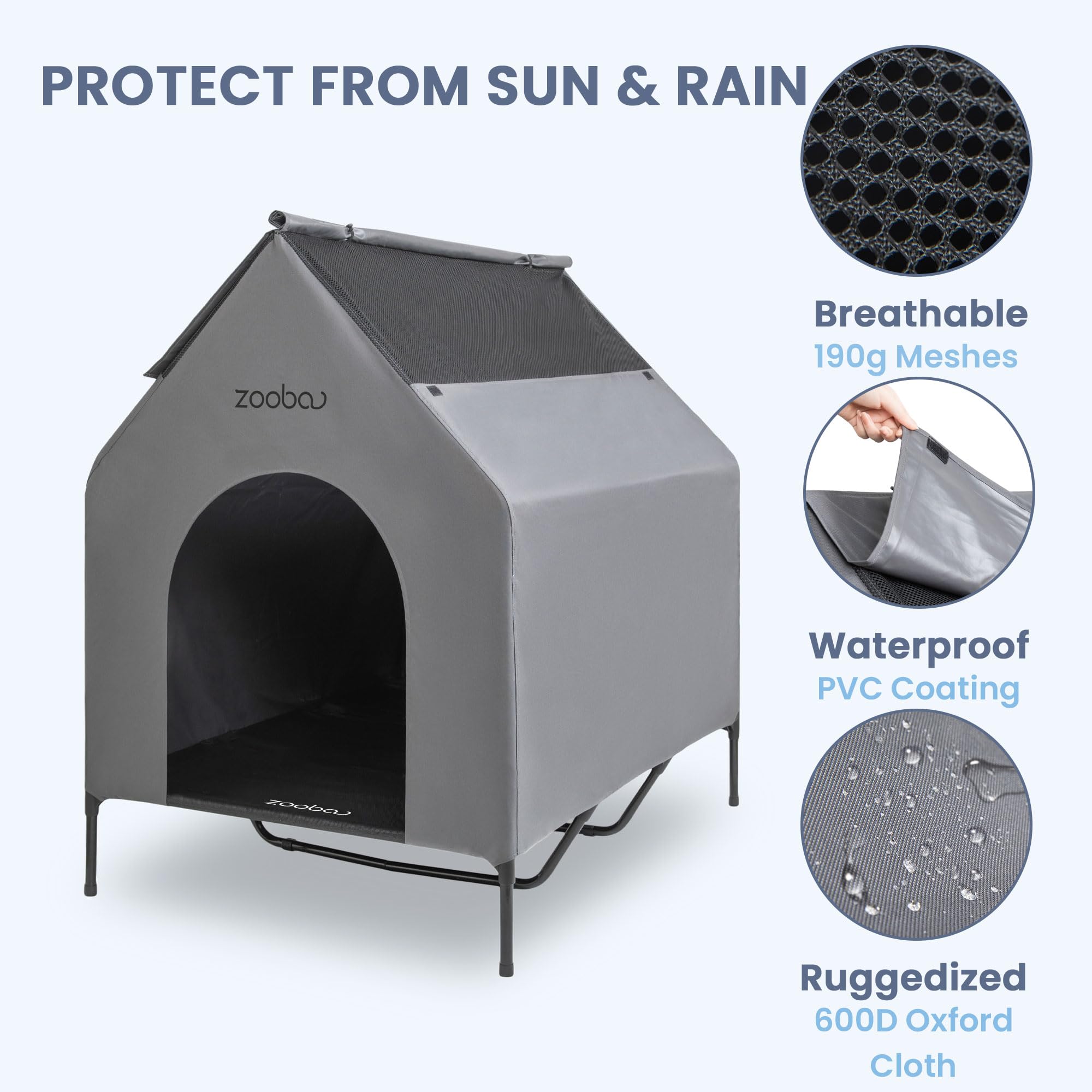 Zooba 48 XL outdoor dog house side view highlighting elevated shelter for comfort.