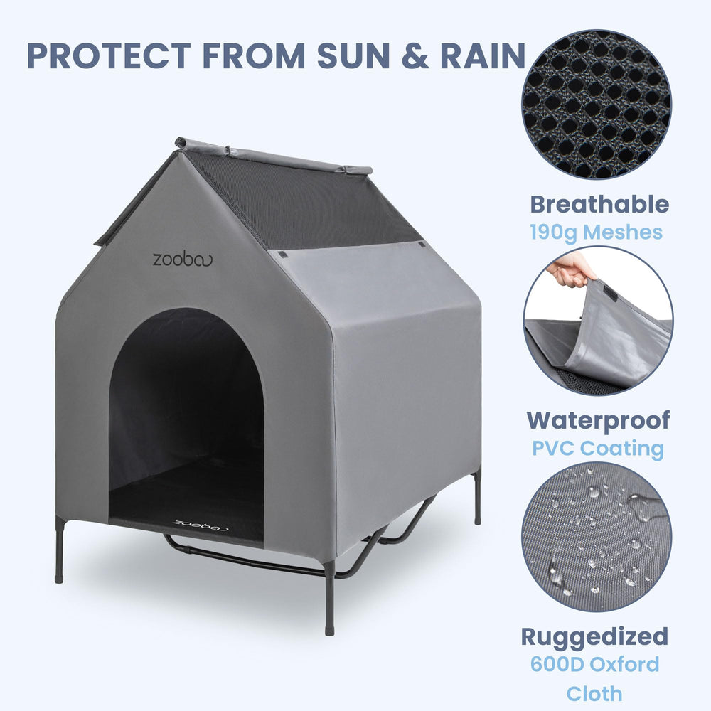 Zooba 48 XL outdoor dog house side view highlighting elevated shelter for comfort.