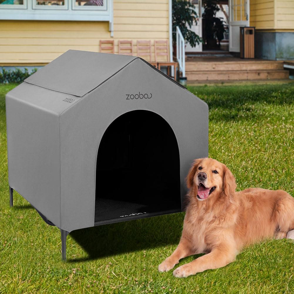 Zooba outdoor dog house 42-inch structure offering secure shelter for large breeds.