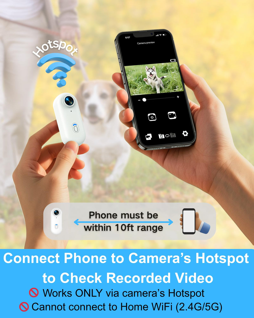 ZoomaraKam 800mAh battery for up to 120 minutes.