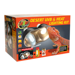 Zoo Med Desert UVB &amp; Heat Dual Kit dome setup showing integrated heat and UVB