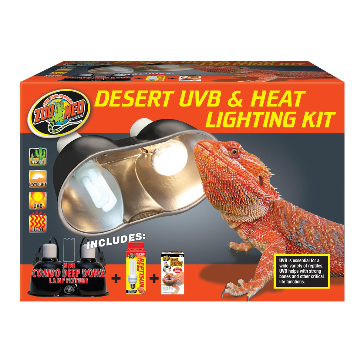 Zoo Med Desert UVB &amp; Heat Dual Kit main view for a warm basking zone