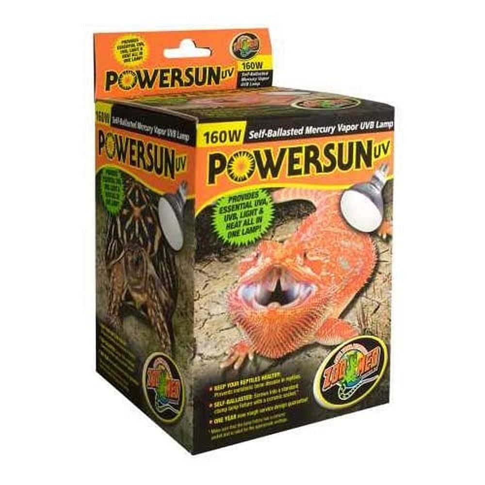 Zoo Med PowerSun UV Bulb 160W providing UVA/UVB heat for large terrariums.