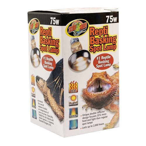 Zoo Med Repti Basking Spot Lamp 75W bulb close-up highlights durable heat for basking.
