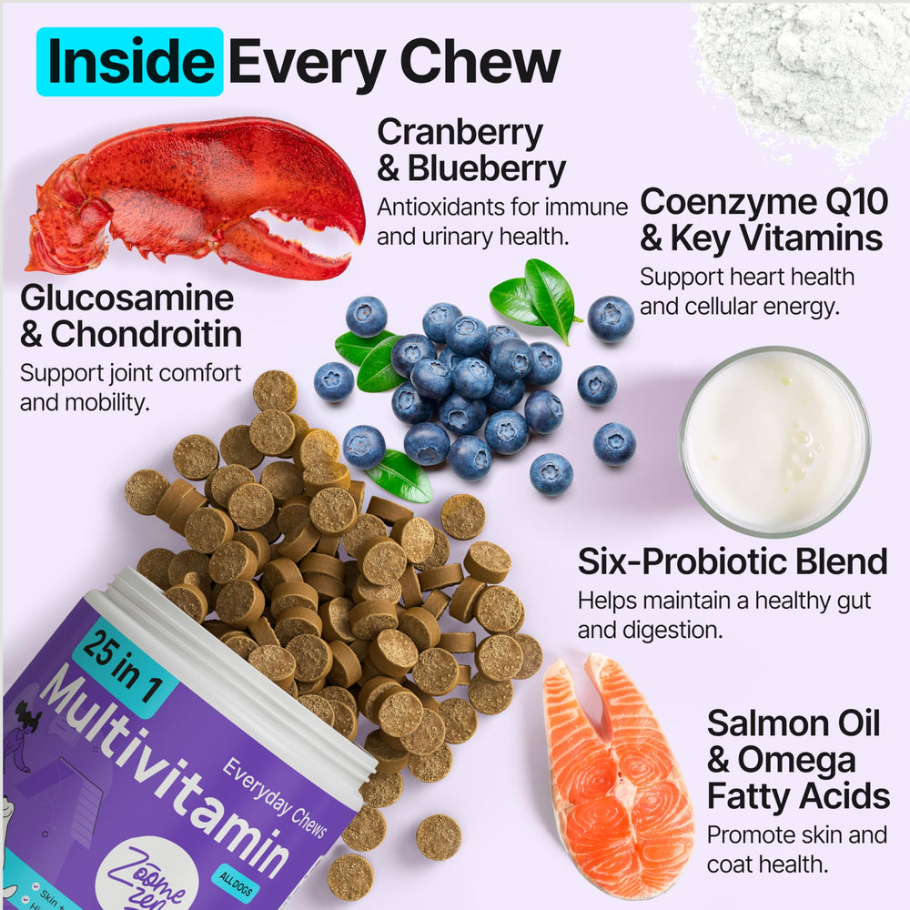 ZOOMEZEN chews support skin and coat health with salmon oil and probiotics.