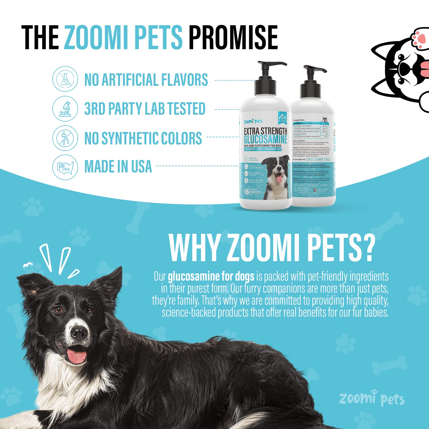 Zoomi Pets dog joint supplement bottle packaging for shopper value