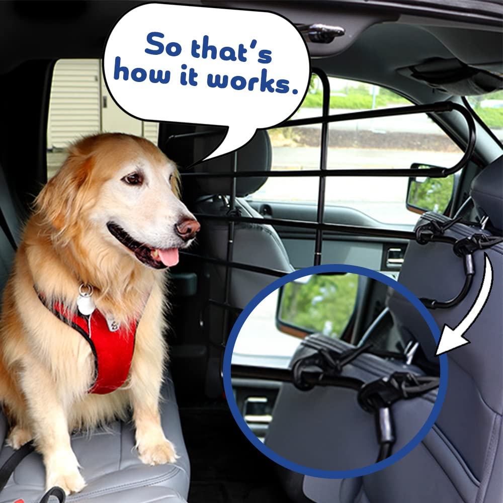 The ZooKeeper EZ Pet Barrier side installation demonstrates tool-free setup around headrests.