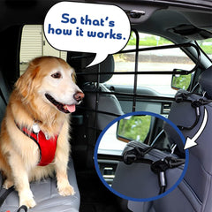 The ZooKeeper EZ Pet Barrier side installation demonstrates tool-free setup around headrests.