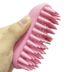 ZOOPOLR Pet Silicone Shampoo Brush closeup of rubber needles for gentle deshedding.