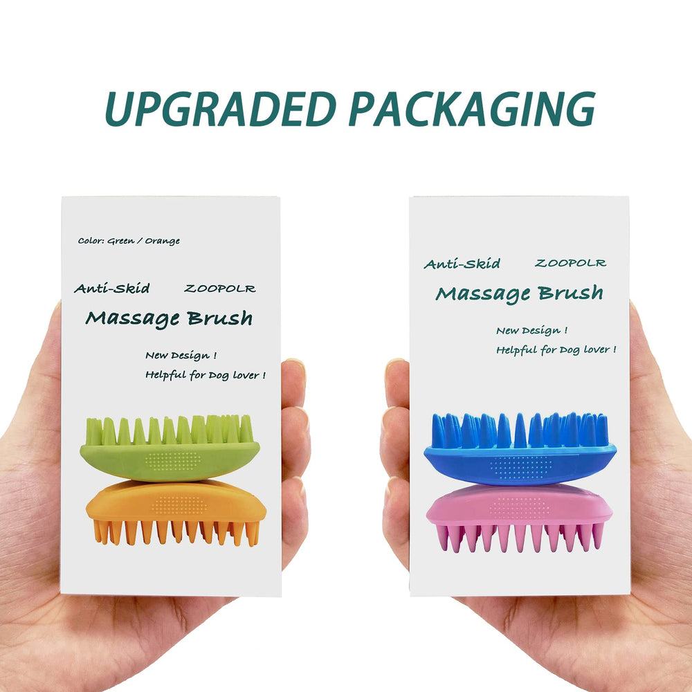 ZOOPOLR Pet Silicone Shampoo Brush demonstrates deshedding action on coats.