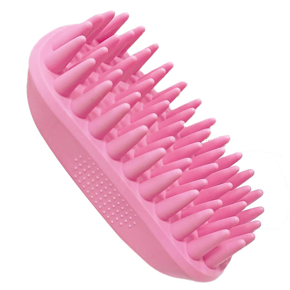 ZOOPOLR Pet Silicone Shampoo Brush ergonomic handle provides steady grip while washing pets.