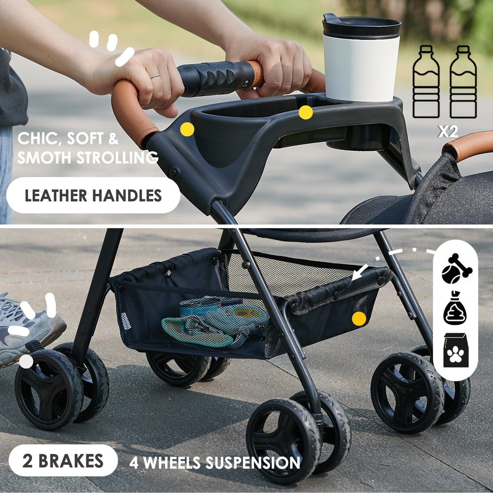 Zoosky 3-in-1 pet stroller 180-degree canopy provides adjustable sun protection.