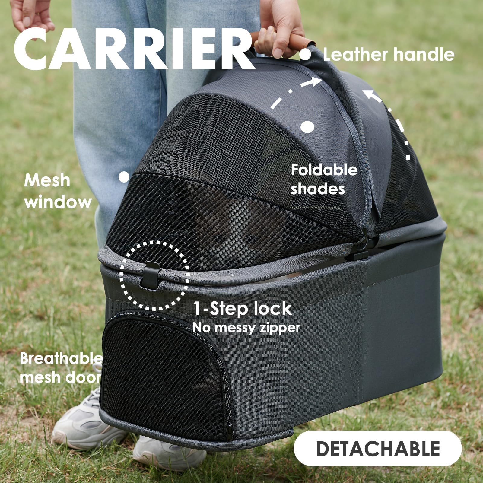 Zoosky 3-in-1 pet stroller all-terrain wheels deliver smooth rides on varied surfaces.