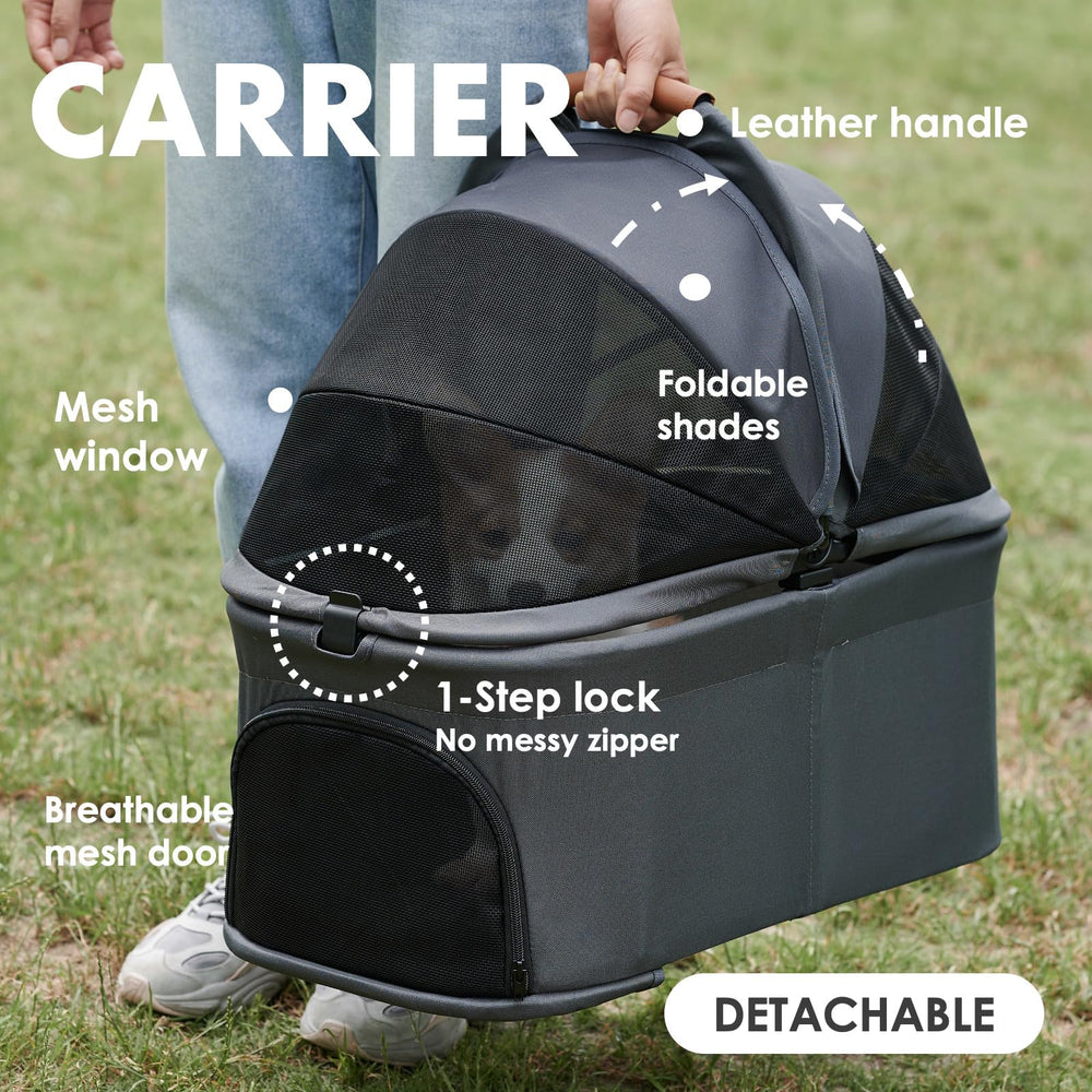 Zoosky 3-in-1 pet stroller all-terrain wheels deliver smooth rides on varied surfaces.