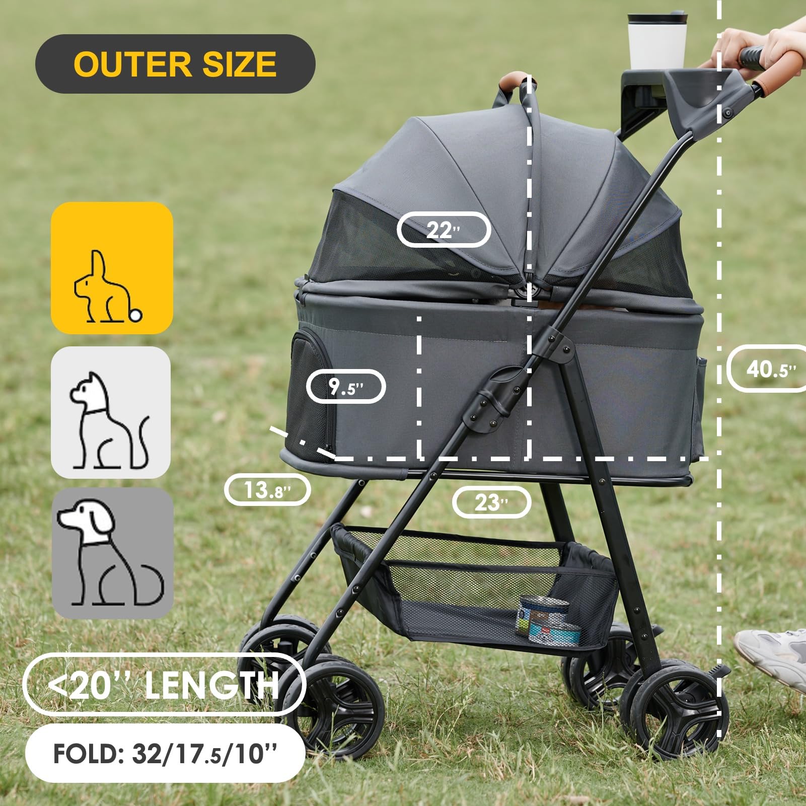 Zoosky 3-in-1 pet stroller car-seat mode provides secure travel for vet visits and road trips.