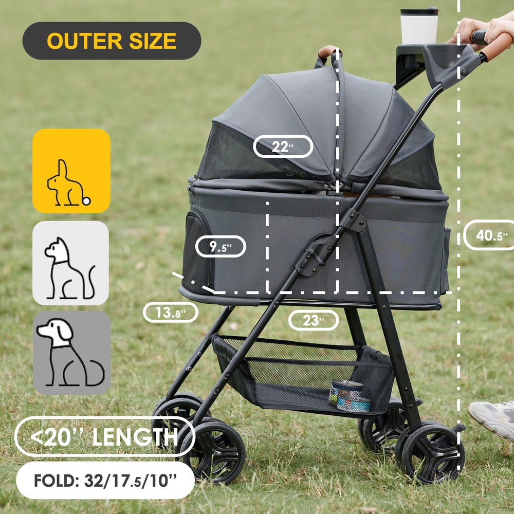 Zoosky 3-in-1 pet stroller car-seat mode provides secure travel for vet visits and road trips.