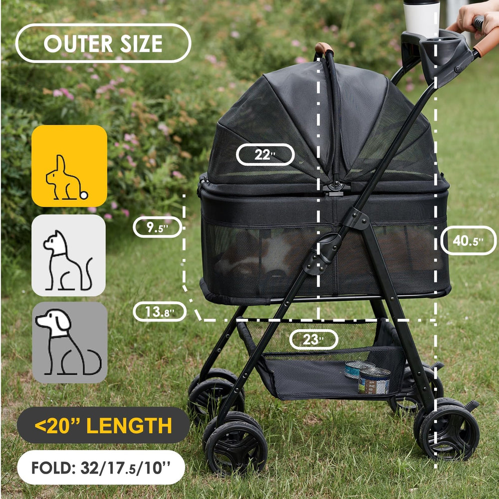 Zoosky 3-in-1 stroller side view shows folded frame for trunk storage.