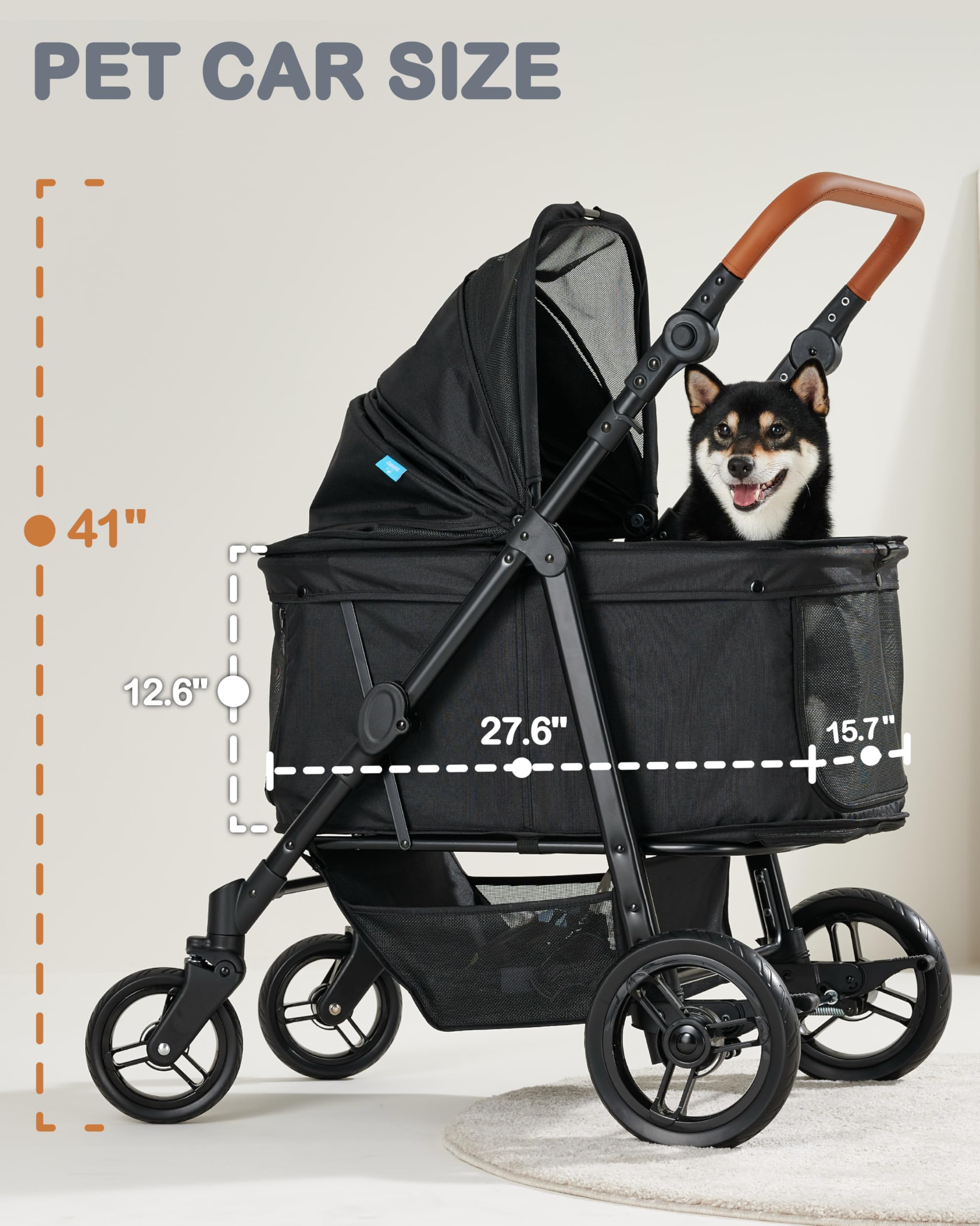 Zoosky dog stroller adjustable-handle demonstrates ergonomic height for adults and kids