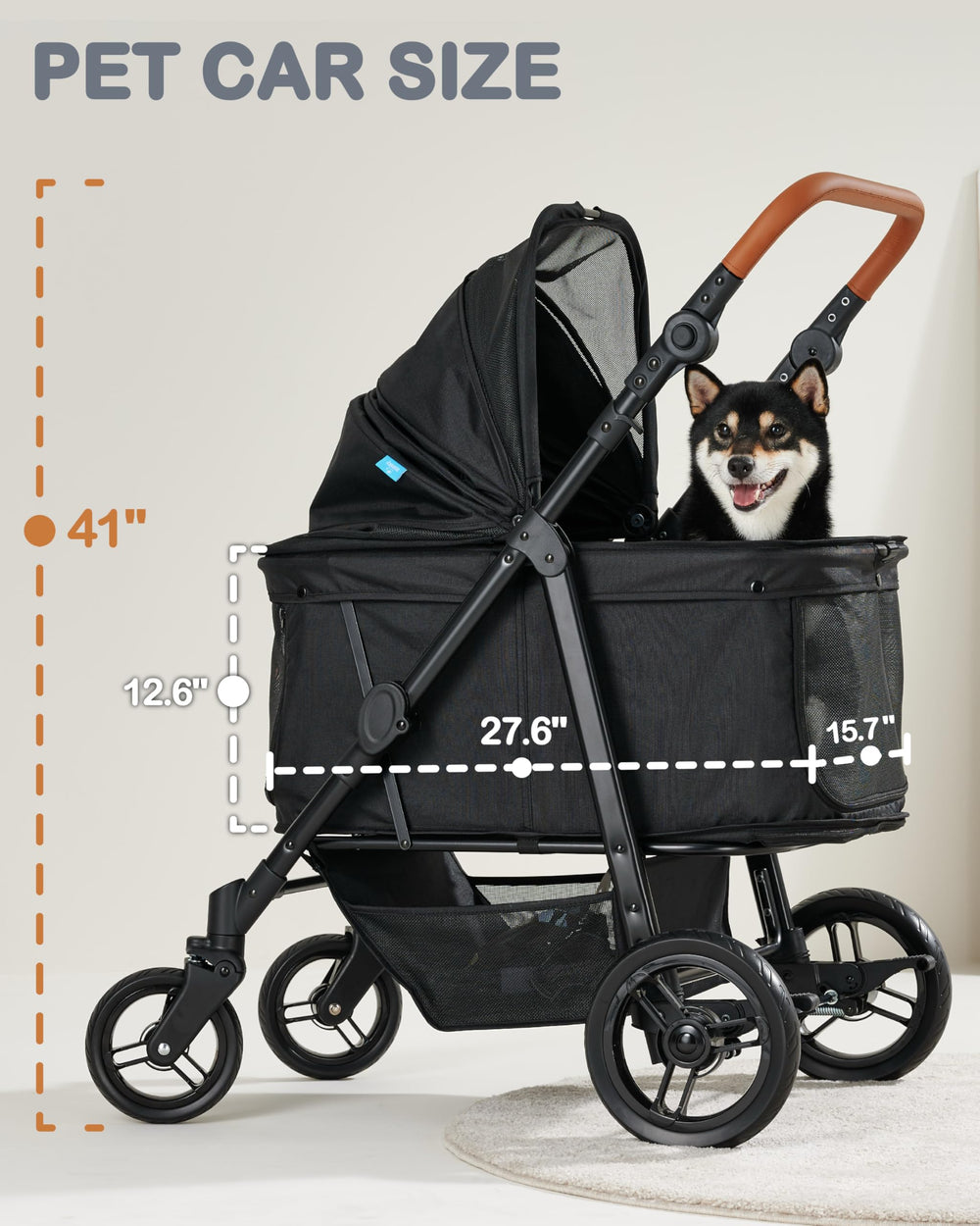 Zoosky dog stroller adjustable-handle demonstrates ergonomic height for adults and kids