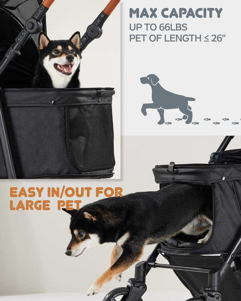 Zoosky dog stroller big-wheels enables smooth mobility on grass and pavement
