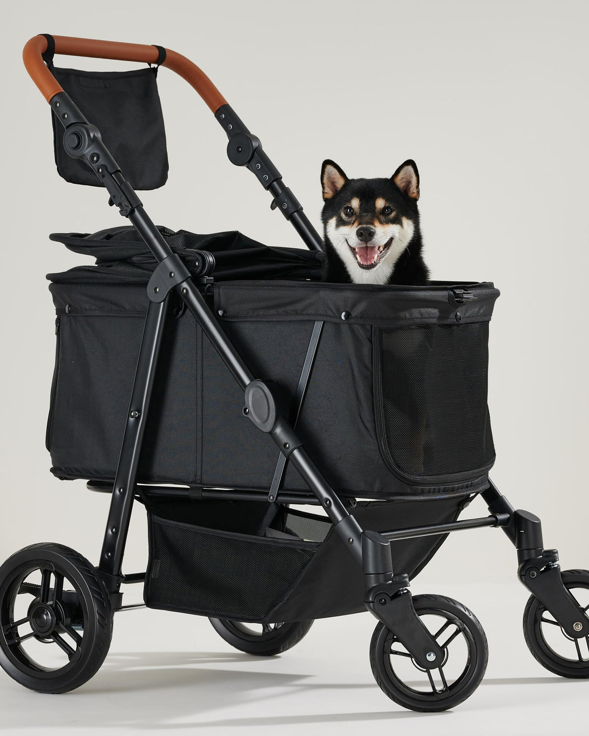 Zoosky dog stroller side view shows sturdy frame for large pets during outdoor strolls