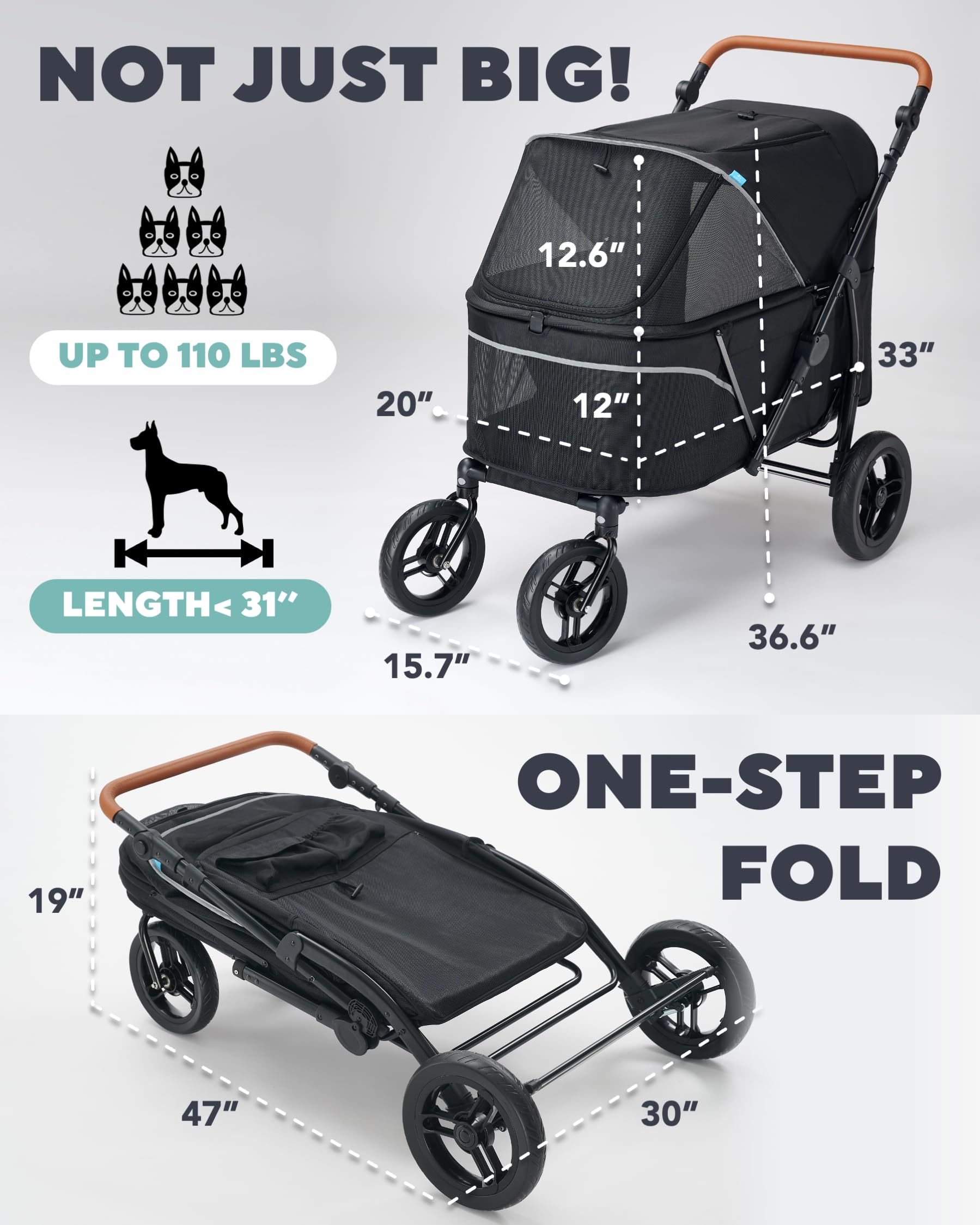Zoosky pet stroller dual-window frame lets you interact and soothe pets.