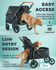 Zoosky pet stroller low-entry back door enables easy access for seniors.