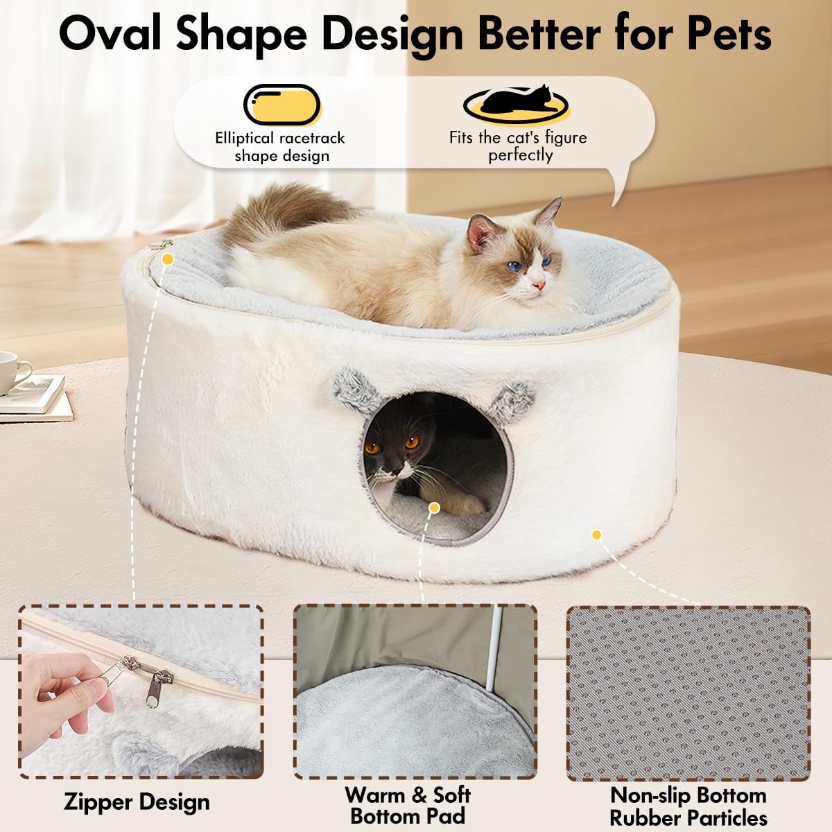 Zoratoo cat bed dimensions 22.8in x 17in x 10in fit most cats.