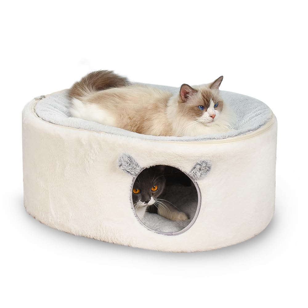 Zoratoo cat bed oval hideaway provides a spacious, cozy retreat for indoor cats.