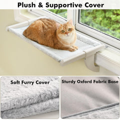 Zoratoo cat perch sliding clamp in action shows stable, no-suction installation.