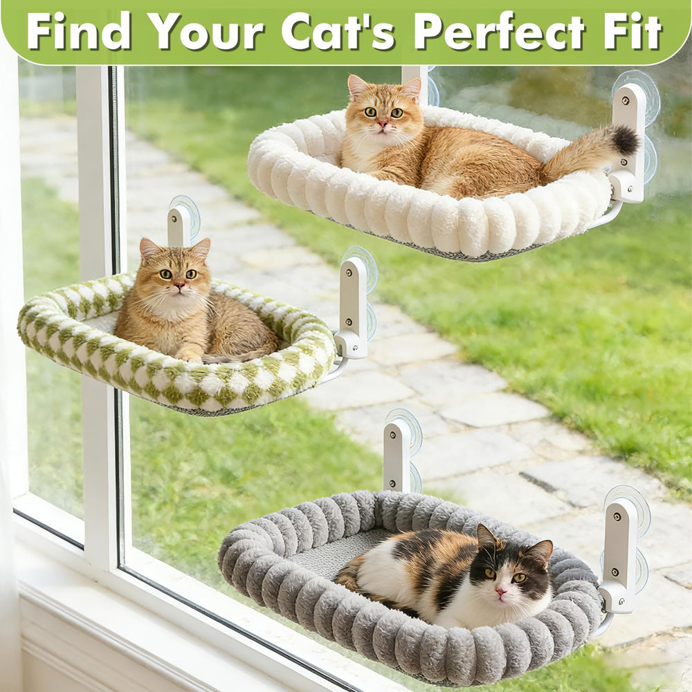 Zoratoo cat window perch 40lbs capacity supports multiple cats lounging together.