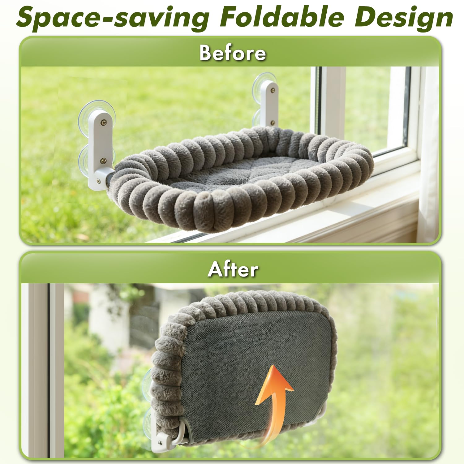 Zoratoo cat window perch folded compact gray demonstrates easy storage.