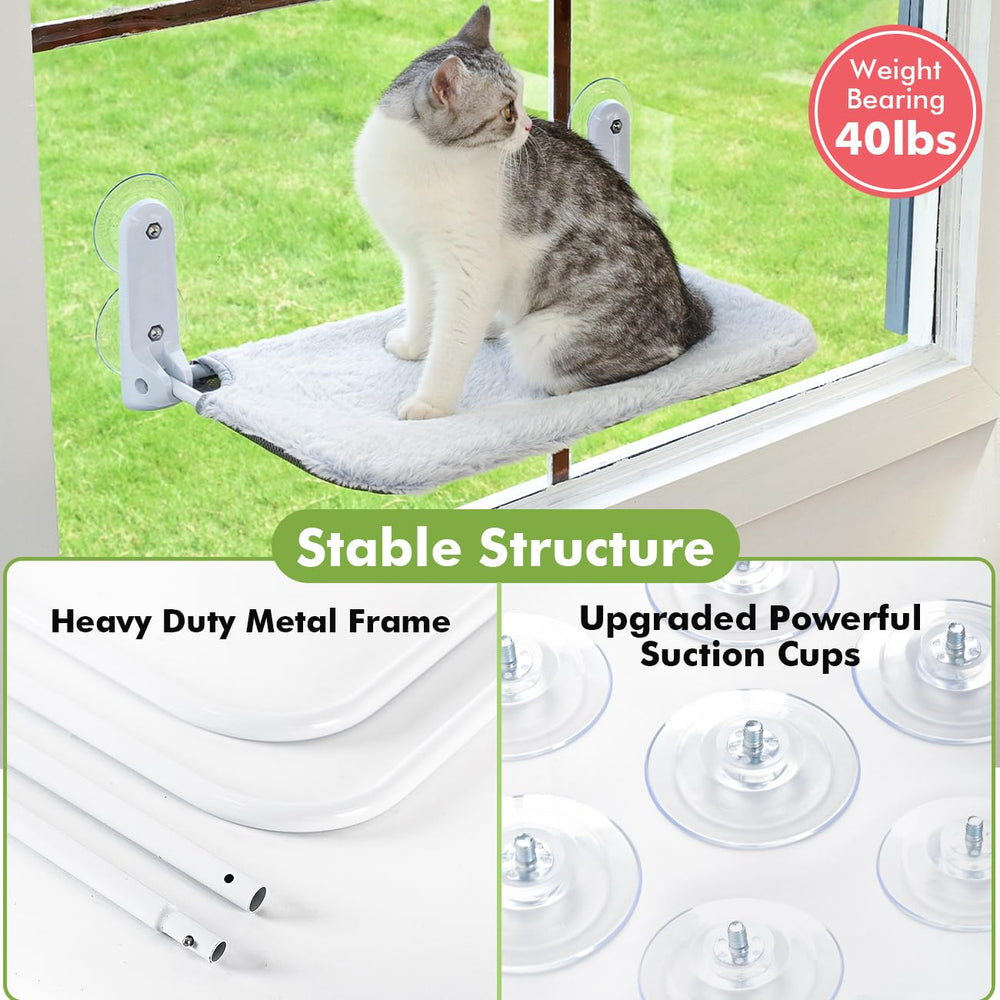 Zoratoo cat window perch large-suction-cups provide strong grip for steady sunbathing spots.