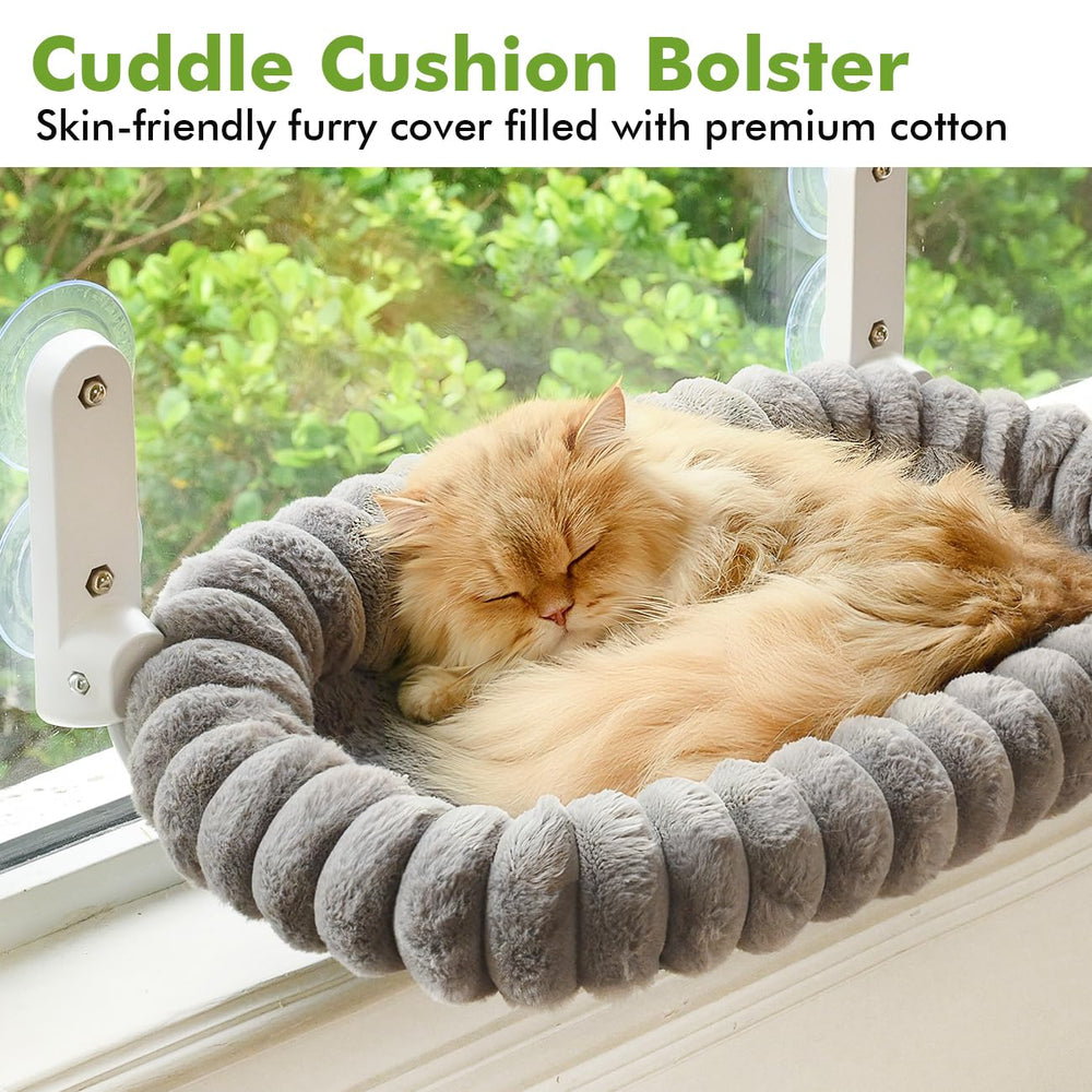 Zoratoo cat window perch machine-washable cover enables quick cleaning.