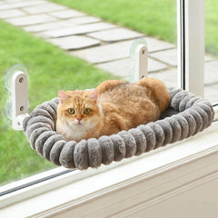 Zoratoo cat window perch gray overview highlighting space-saving design.