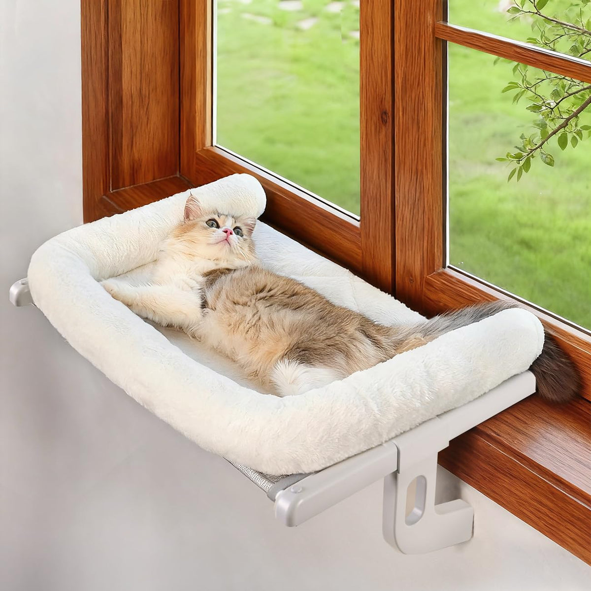 Zoratoo cat window sill perch with large bolster offers cozy snuggling space.