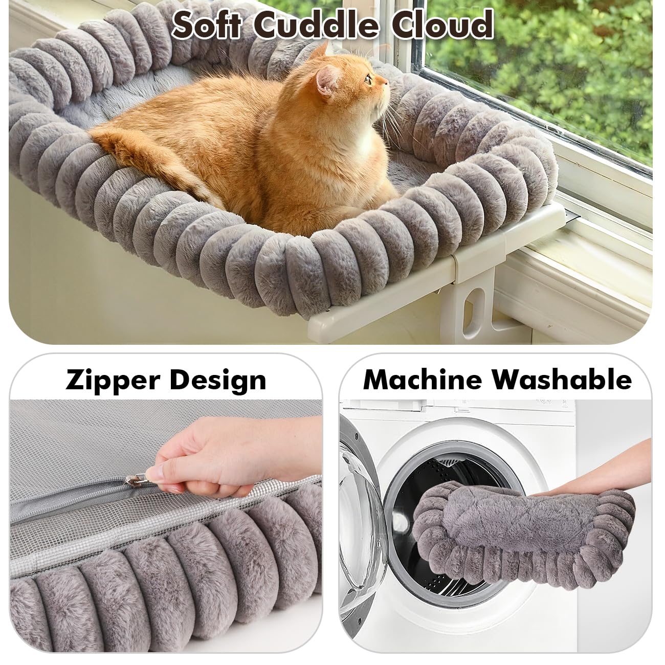 Zoratoo Cloud-Cuddle window perch metal-frame delivers sturdy, safe lounging.