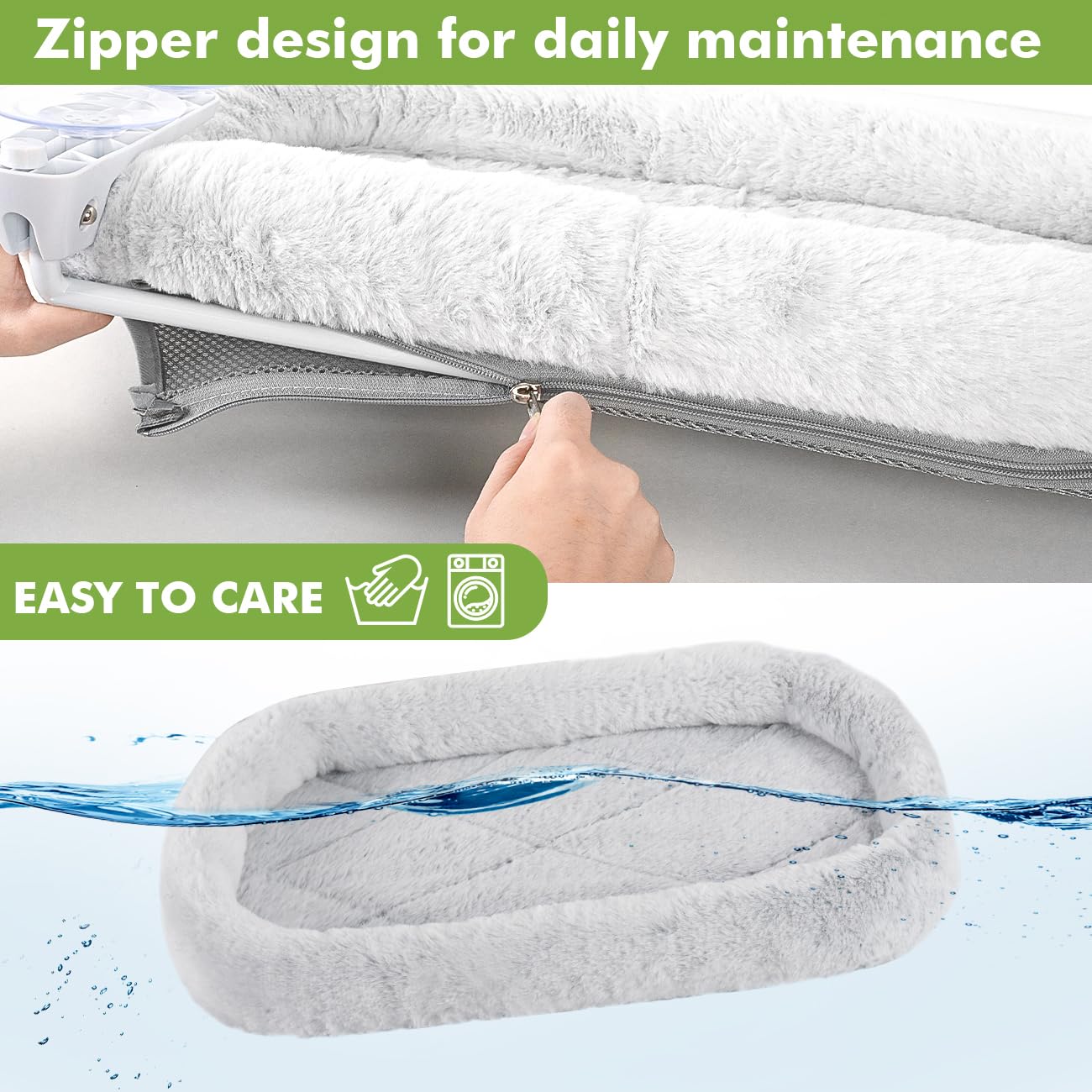 Zoratoo cushion-bed four-side bolster closeup highlights cozy, secure lounging.