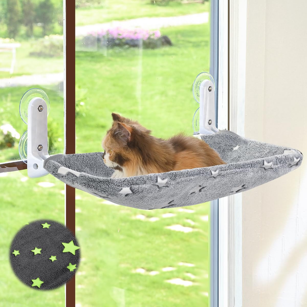 Zoratoo percha de ventana con estrellas brillantes para gatos, ideal para descansar