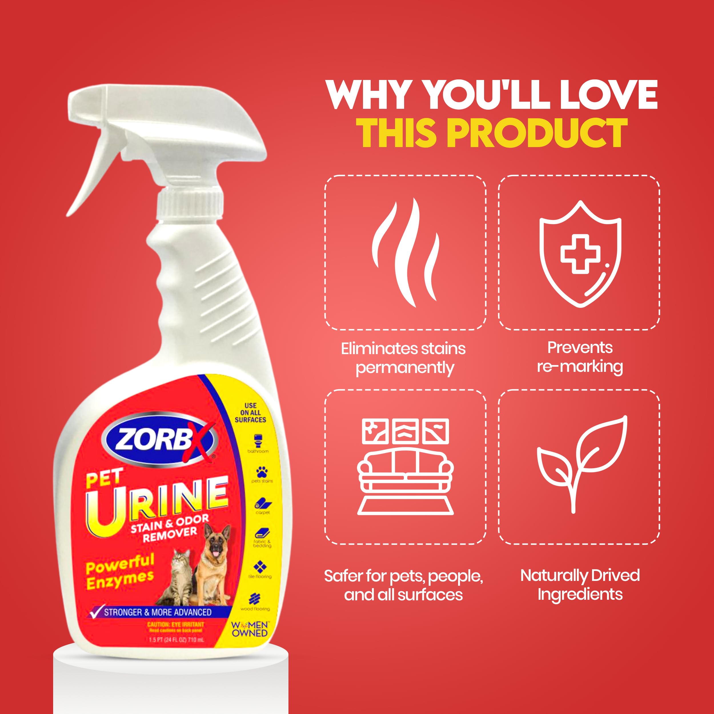 ZORBX odor destroyer spray on floor demonstrates fast-acting odor control