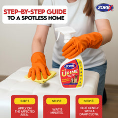ZORBX scrub-free stain remover bottle targets couch stains with enzyme action