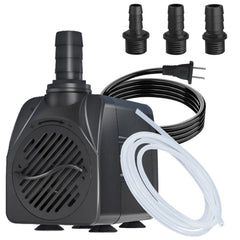 Zoronk 400GPH auto shut-off submersible pump in water, ideal for quiet fountain setups.