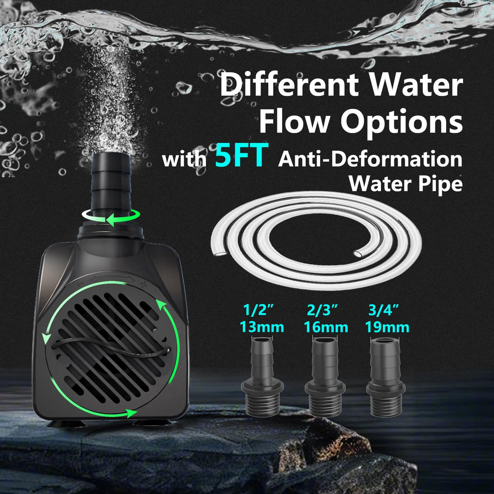 Zoronk pond fountain setup showing versatile placement and flow options.