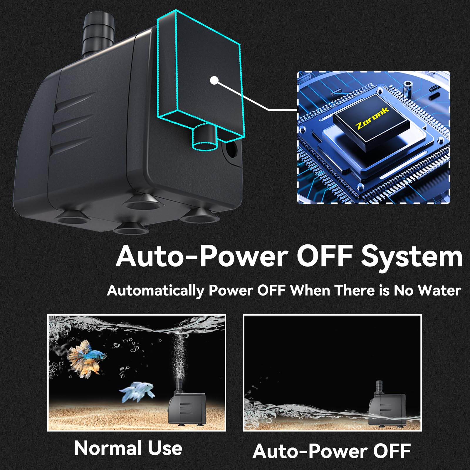 Zoronk pump in quiet operation with low-noise motor for calm environments.